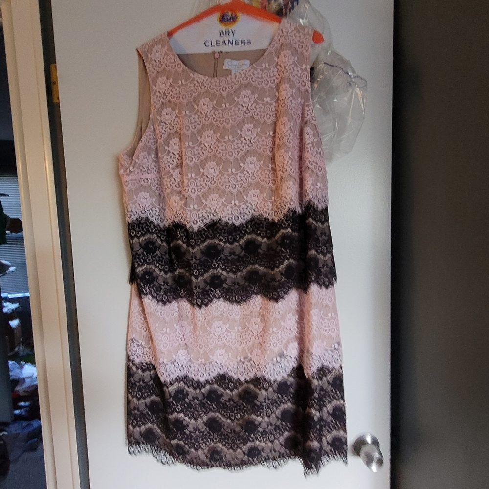 Pink and black layered lace dress